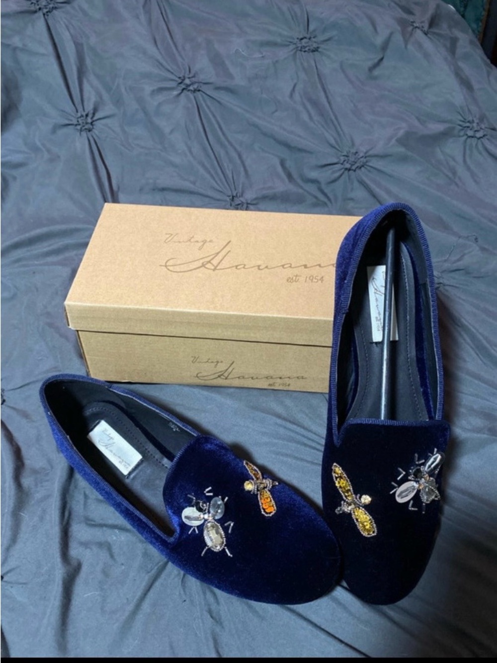 Vintage Havana Women's Navy Velvet Embellished Loafers